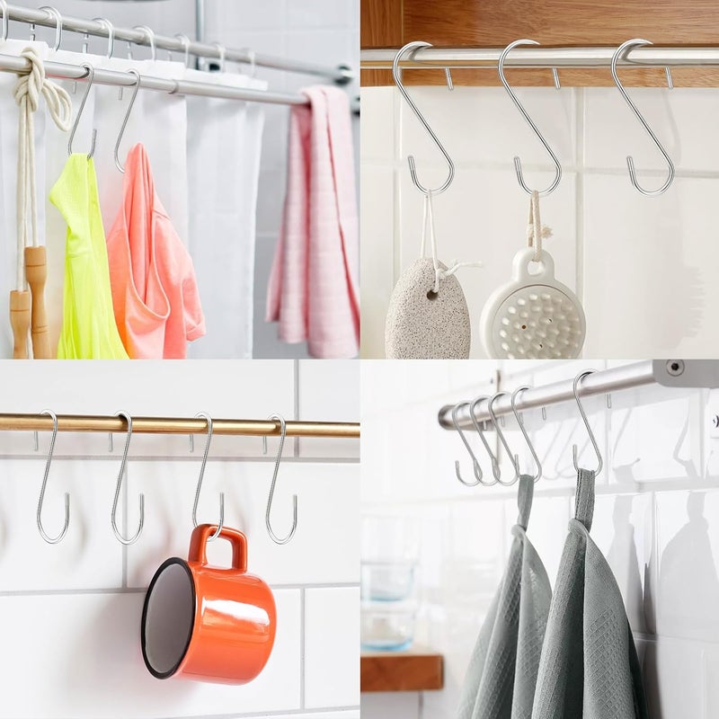 Lightique 3.54 Inch 30 Pack S Hooks - Stainless Steel Heavy Duty with Rubber Stopper, Small S Hooks for Hanging Plants, Baskets, Clothes, Pan, Cups, Towels (Silver) - Image 4
